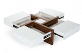Modern White and Walnut Square Coffee Table with Storage - Homeroots - Flyclothing LLC