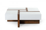 Modern White and Walnut Square Coffee Table with Storage - Homeroots - Flyclothing LLC