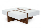 Modern White and Walnut Square Coffee Table with Storage - Homeroots - Flyclothing LLC
