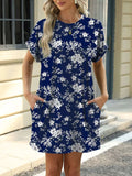 Printed Round Neck Short Sleeve Mini Dress - Trendsi - Flyclothing LLC
