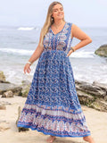 Plus Size Tied Printed Sleeveless Maxi Dress - Trendsi - Flyclothing LLC