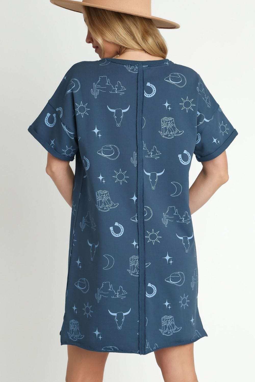 Umgee Full Size French Terry Short Sleeve Round Neck Dress Plus Size - Trendsi - Flyclothing LLC