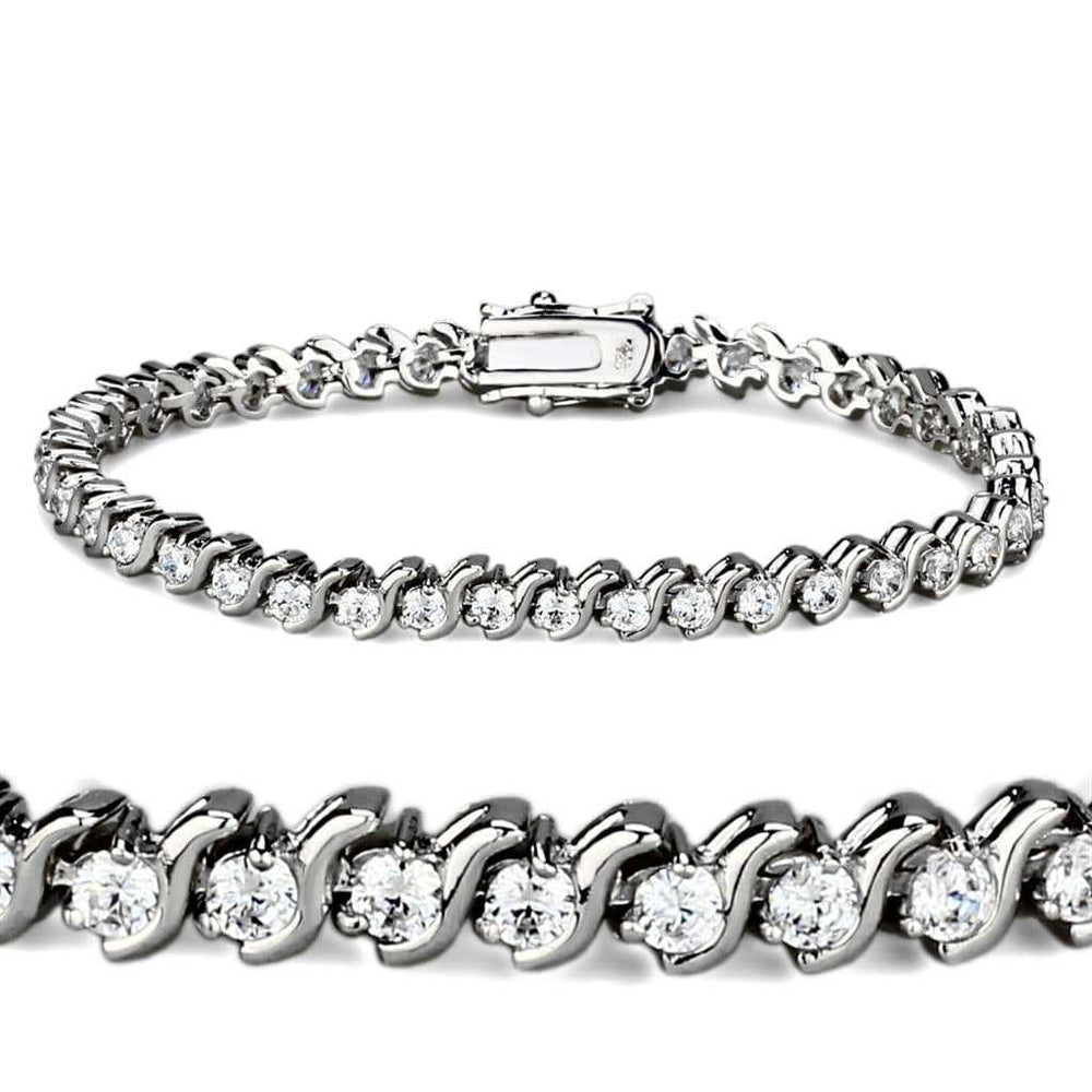 47203 - Rhodium Brass Bracelet with AAA Grade CZ in Clear - Alamode - Flyclothing LLC