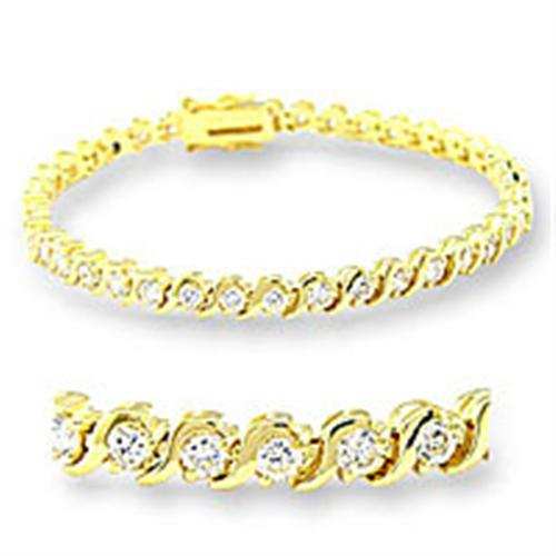 47204 - Gold Brass Bracelet with AAA Grade CZ in Clear - Alamode - Flyclothing LLC