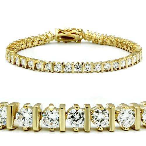 47205 - Gold Brass Bracelet with AAA Grade CZ in Clear - Alamode - Flyclothing LLC