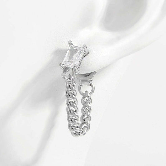 925 Sterling Silver Zircon Chain Earrings - Trendsi - Flyclothing LLC