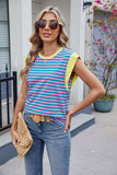 Contrast Striped Round Neck T-Shirt - Trendsi - Flyclothing LLC