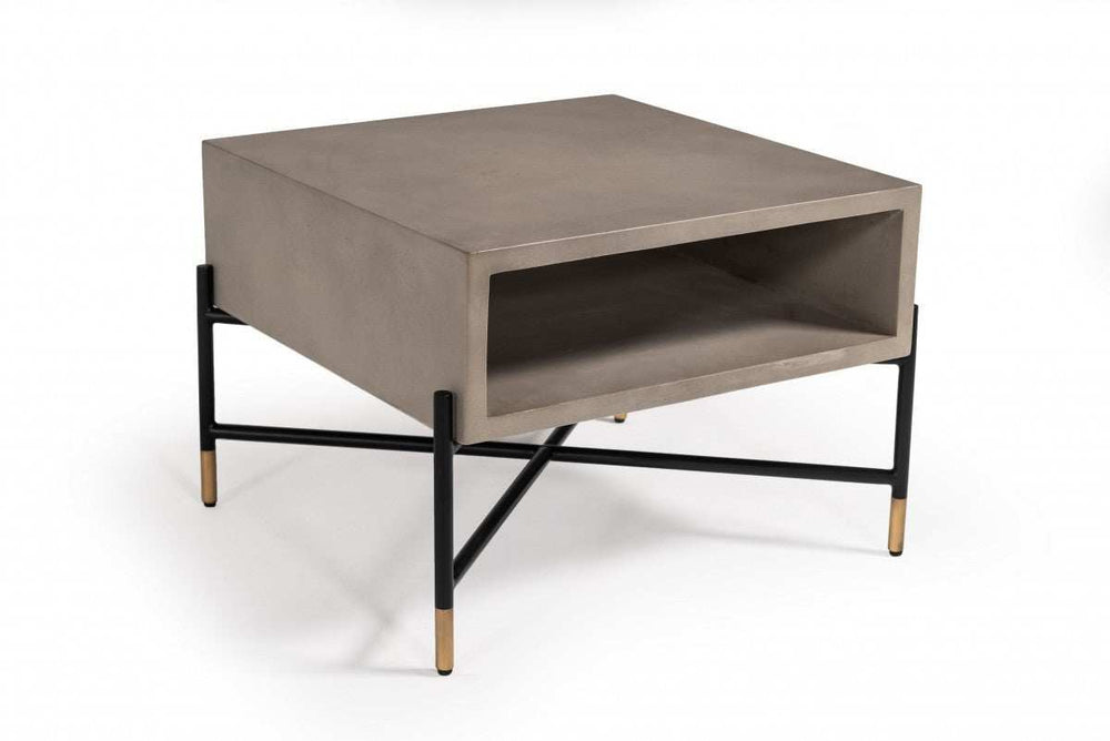 Modern Gray Concrete and Black Metal Coffee Table - Homeroots - Flyclothing LLC