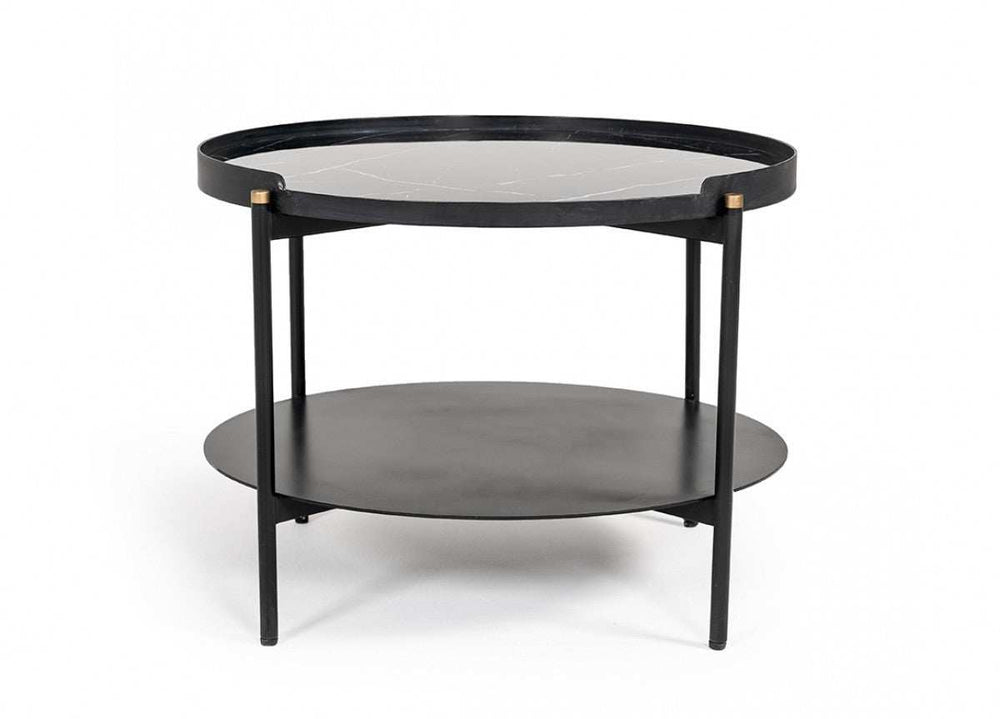 Modern Black Marble Painted Round Metal Coffee Table - Homeroots - Flyclothing LLC