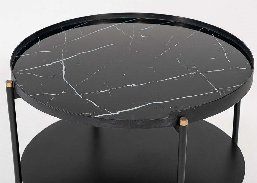Modern Black Marble Painted Round Metal Coffee Table - Homeroots - Flyclothing LLC