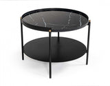Modern Black Marble Painted Round Metal Coffee Table - Homeroots - Flyclothing LLC