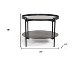 Modern Black Marble Painted Round Metal Coffee Table - Homeroots - Flyclothing LLC