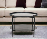 Modern Black Marble Painted Round Metal Coffee Table - Homeroots - Flyclothing LLC