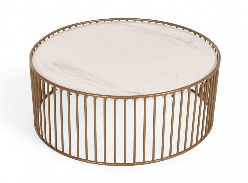 Modern Round White and Gold Faux Marble Coffee Table - Homeroots - Flyclothing LLC