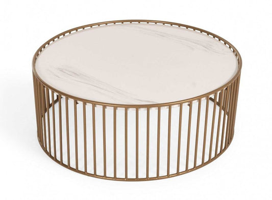 Modern Round White and Gold Faux Marble Coffee Table - Homeroots - Flyclothing LLC