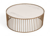 Modern Round White and Gold Faux Marble Coffee Table - Homeroots - Flyclothing LLC