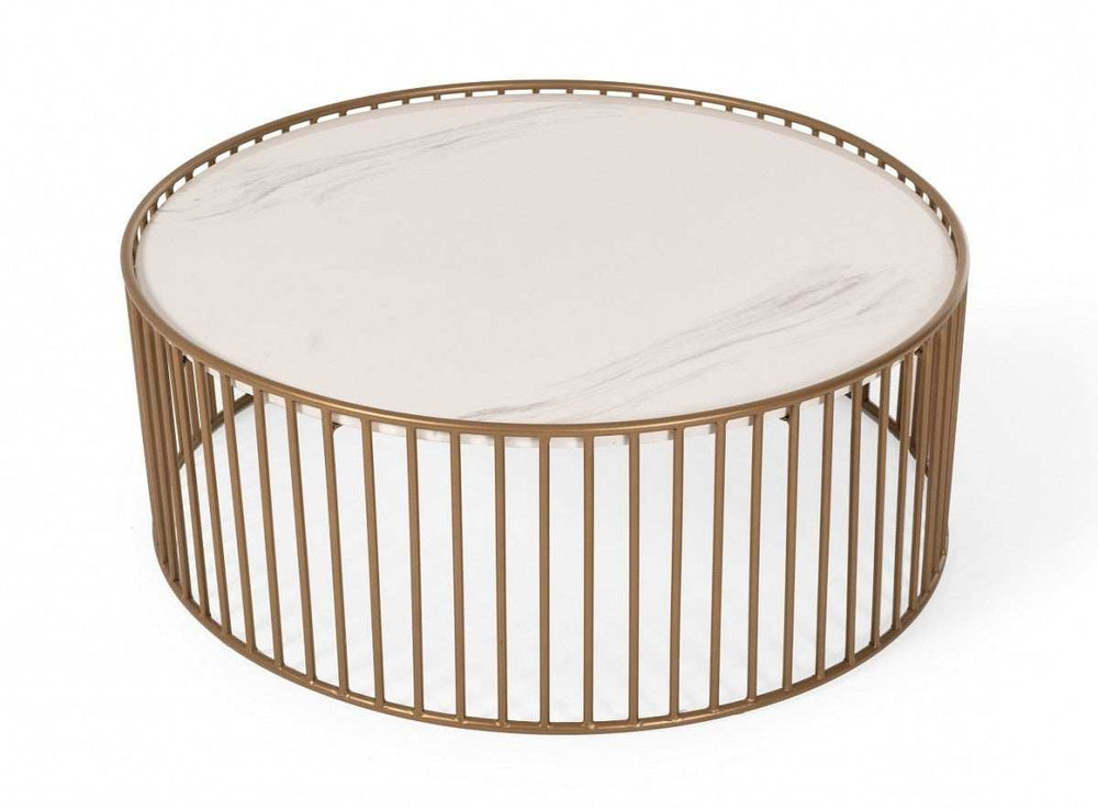 Modern Round White and Gold Faux Marble Coffee Table - Homeroots - Flyclothing LLC