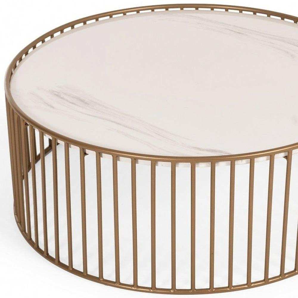 Modern Round White and Gold Faux Marble Coffee Table - Homeroots - Flyclothing LLC
