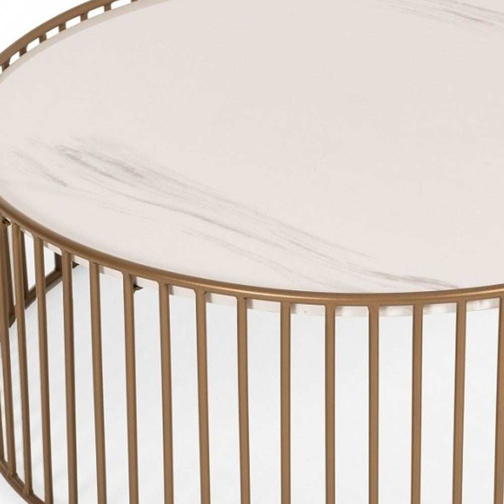 Modern Round White and Gold Faux Marble Coffee Table - Homeroots - Flyclothing LLC