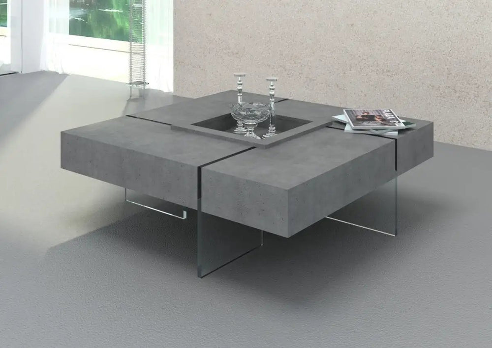 47" Gray And Clear Concrete And Glass Square Coffee Table - Homeroots - Flyclothing LLC