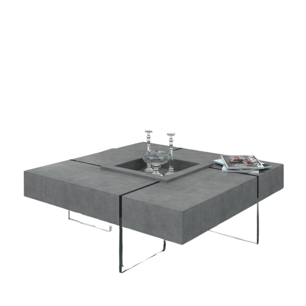 47" Gray And Clear Concrete And Glass Square Coffee Table - Homeroots - Flyclothing LLC