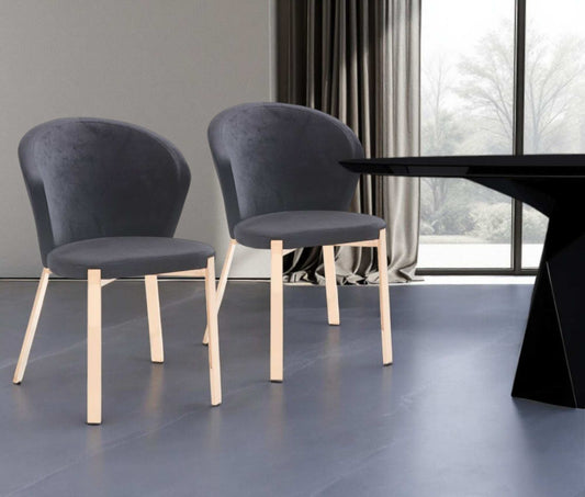 Set of Two Black And Champagne Upholstered Velvet Wing Back Dining Side Chairs - Homeroots - Flyclothing LLC