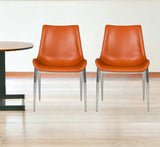 Set of Two Cognac Faux Leather Modern Dining Chairs - Homeroots - Flyclothing LLC