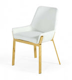 White And Gold Upholstered Faux Leather Dining Arm Chair - Homeroots - Flyclothing LLC