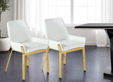 White And Gold Upholstered Faux Leather Dining Arm Chair - Homeroots - Flyclothing LLC