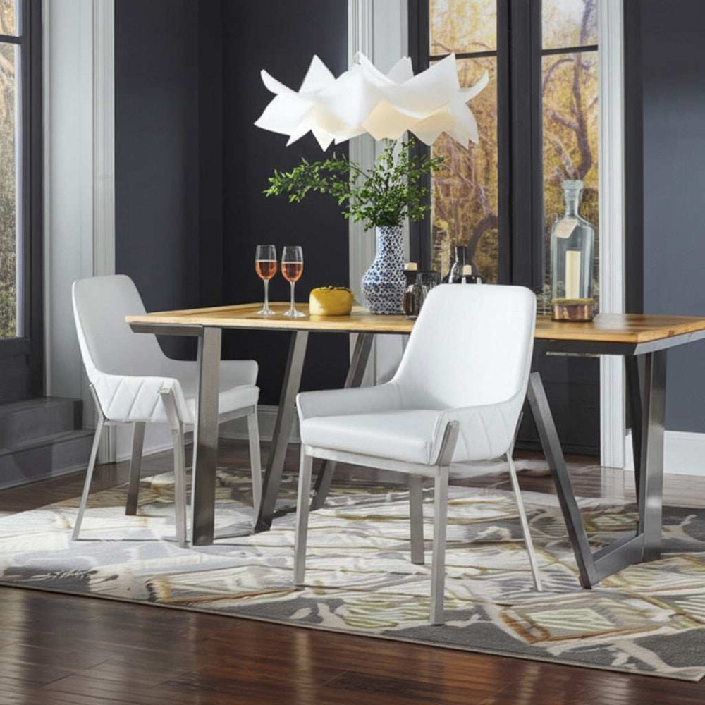 White Brushed Stainless Steel Dining Chair - Homeroots - Flyclothing LLC
