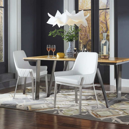 White Brushed Stainless Steel Dining Chair - Homeroots - Flyclothing LLC
