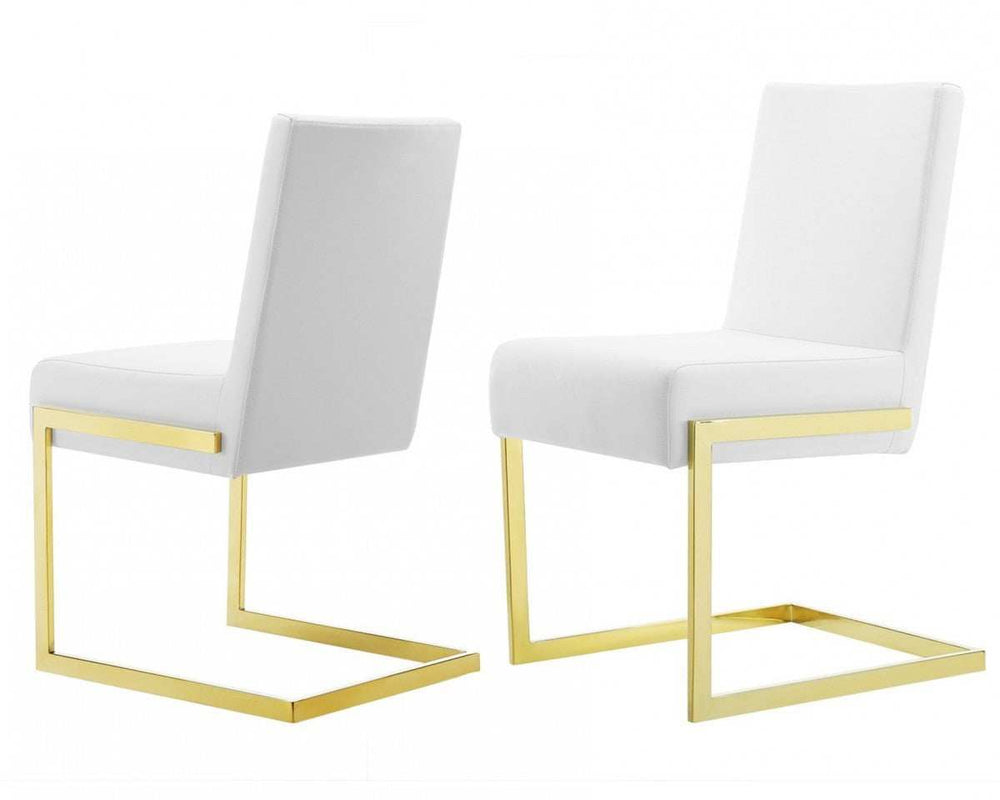 Set of Two White Gold Modern Dining Chairs - Homeroots - Flyclothing LLC