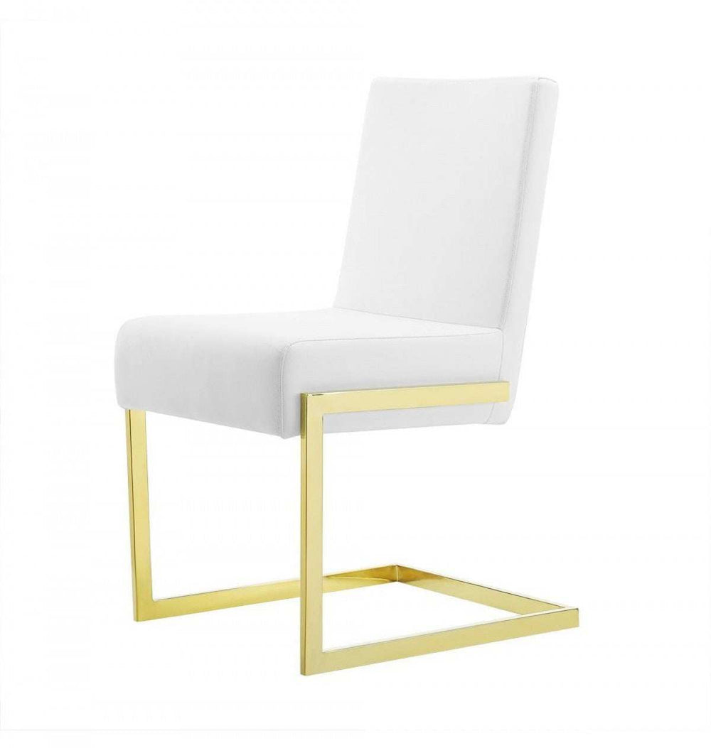 Set of Two White Gold Modern Dining Chairs - Homeroots - Flyclothing LLC
