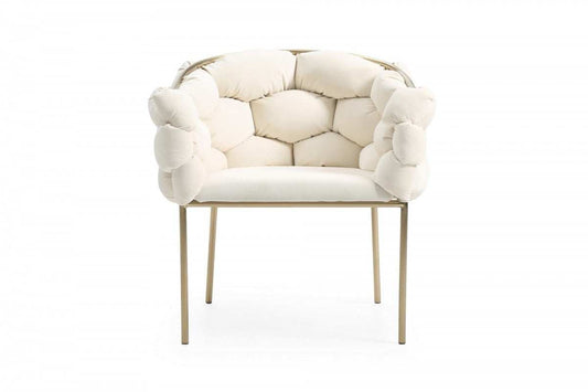 White Geo Velvet and Brushed Brass Velvet Dining Chair - Homeroots - Flyclothing LLC