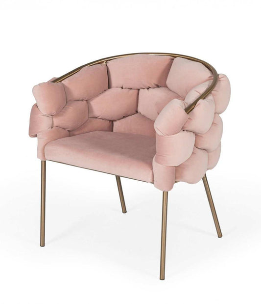 Pink Geo Velvet and Brushed Brass Velvet Dining Chair - Homeroots - Flyclothing LLC