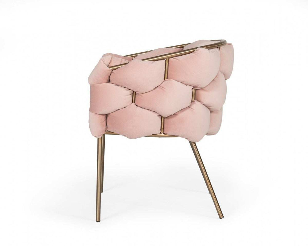 Pink Geo Velvet and Brushed Brass Velvet Dining Chair - Homeroots - Flyclothing LLC