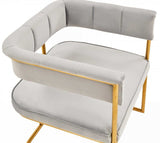 Gray And Gold Upholstered Fabric Dining Arm Chair - Homeroots - Flyclothing LLC