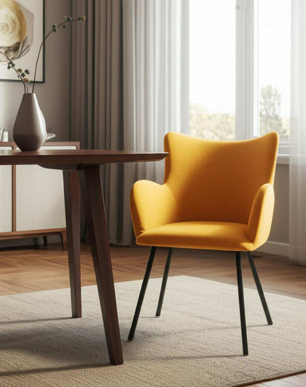 Yellow Curvy Velvet and Black Modern Dining Chair - Homeroots - Flyclothing LLC