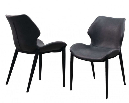 Set of Two Gray And Black Upholstered Faux Leather Wing Back Dining Side Chairs - Homeroots - Flyclothing LLC