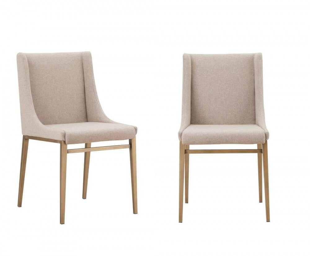 Set of Two Beige Brass Contemporary Dining Chairs - Homeroots - Flyclothing LLC