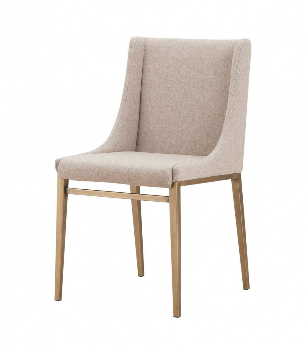 Set of Two Beige Brass Contemporary Dining Chairs - Homeroots - Flyclothing LLC