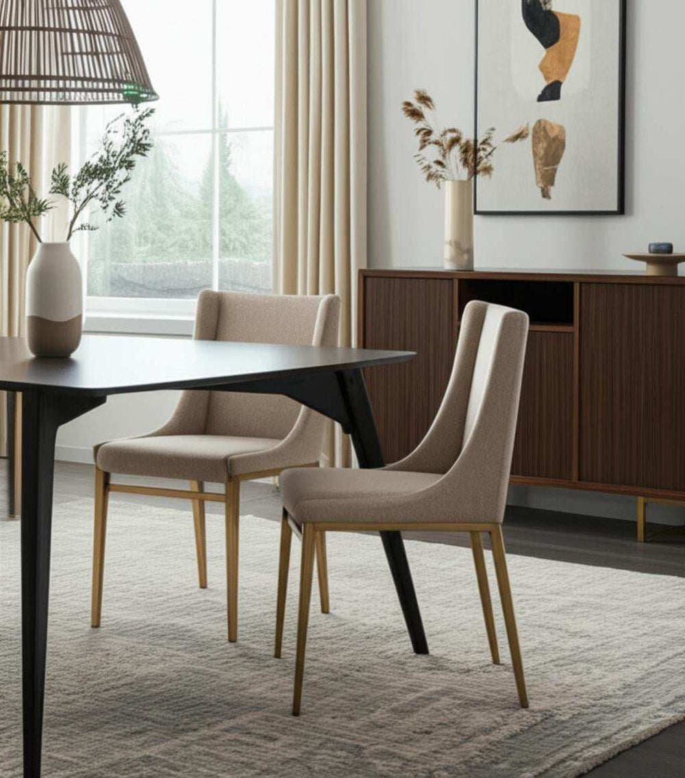 Set of Two Beige Brass Contemporary Dining Chairs - Homeroots - Flyclothing LLC