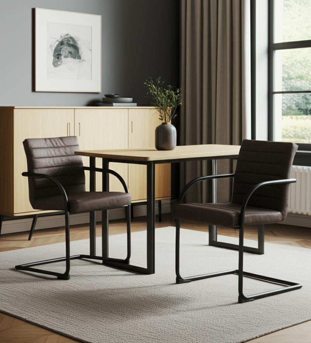 Set of Two Brown Faux Leather Industrial Dining Chairs - Homeroots - Flyclothing LLC