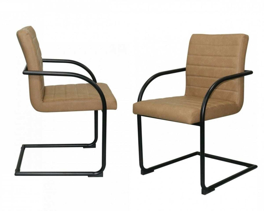 Set of Two Tan Faux Leather Industrial Dining Chairs - Homeroots - Flyclothing LLC