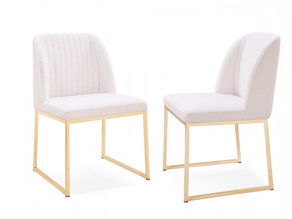 Set of Two White Gold Faux Leather Fabric Dining Chairs - Homeroots - Flyclothing LLC