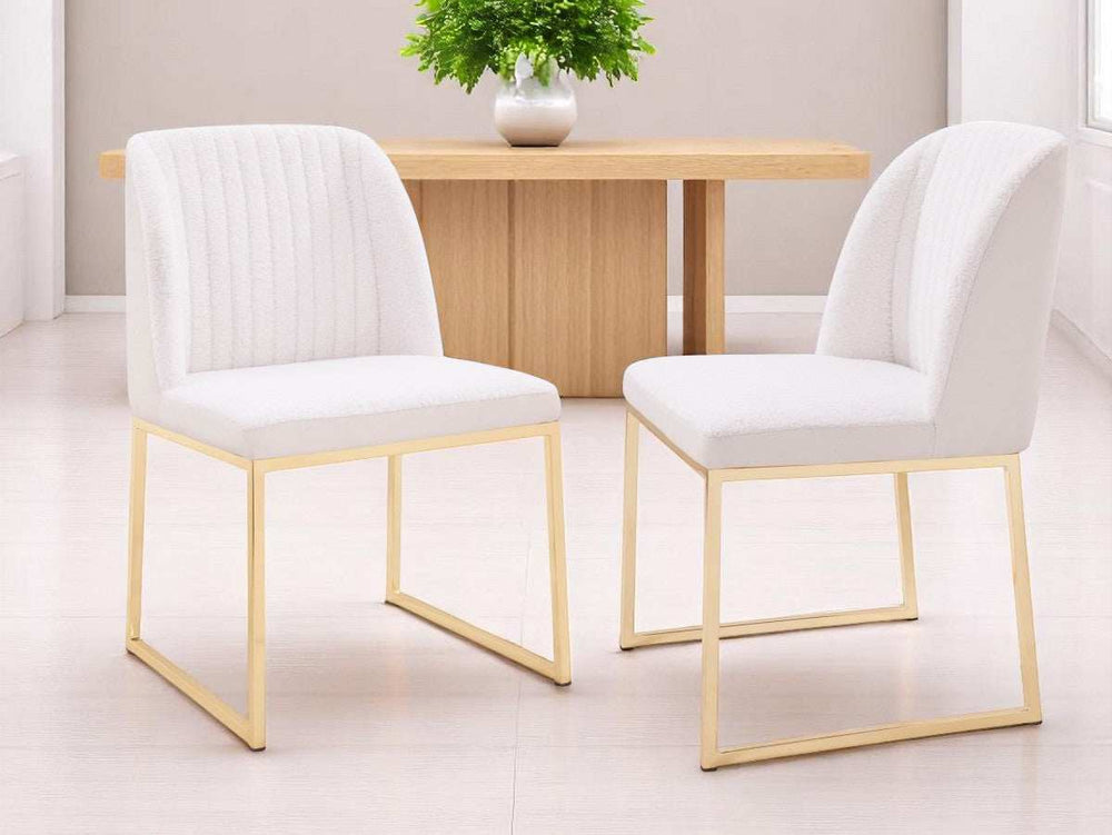 Set of Two White Gold Faux Leather Fabric Dining Chairs - Homeroots - Flyclothing LLC