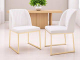 Set of Two White Gold Faux Leather Fabric Dining Chairs - Homeroots - Flyclothing LLC