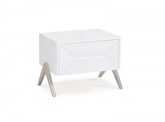 Modern Silky White Nightstand with One Drawer and Steel Legs - Homeroots - Flyclothing LLC