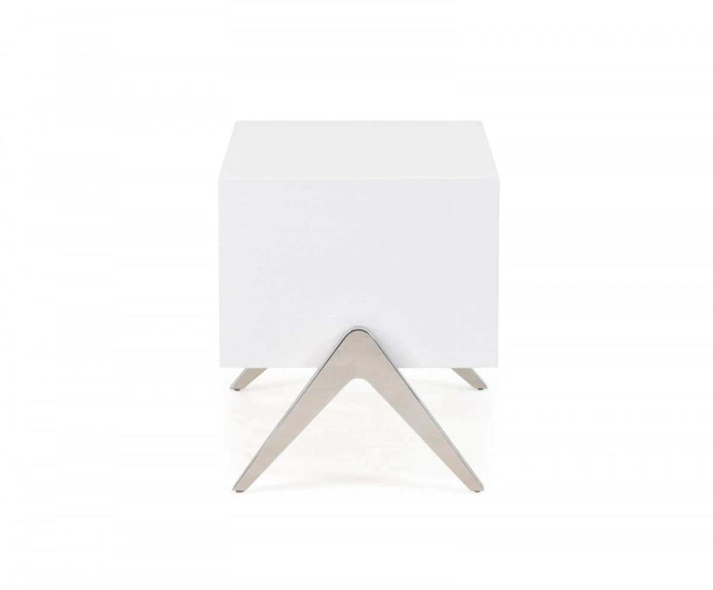 Modern Silky White Nightstand with One Drawer and Steel Legs - Homeroots - Flyclothing LLC