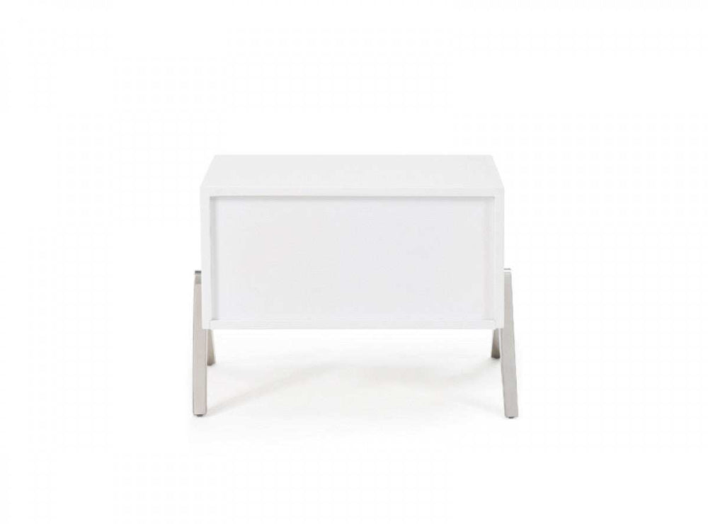 Modern Silky White Nightstand with One Drawer and Steel Legs - Homeroots - Flyclothing LLC